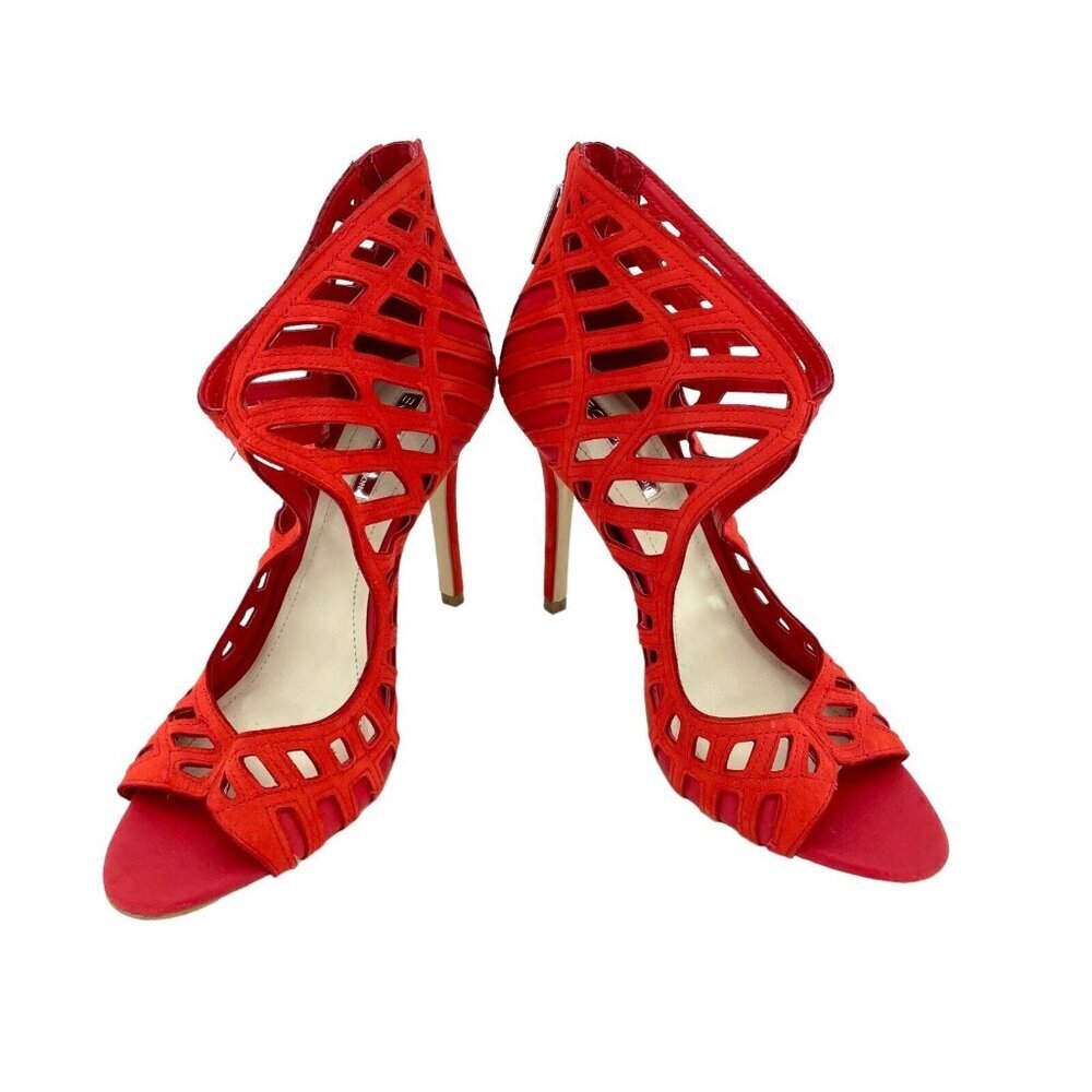 BCBGeneration Drita Red Suede Leather Back Zipper Stiletto Heels SZ 7 - Picture 5 of 9